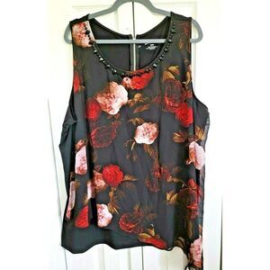 Lane Bryant Floral Drape Front Sleeveless Blouse Women's Plus Size 26/28 4X‎